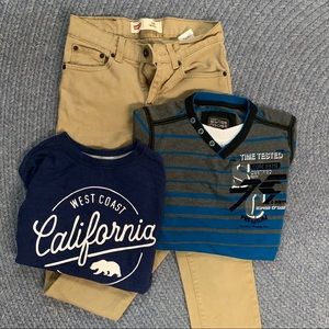 SOLD  tan pants+2 long sleeve shirts SOLD